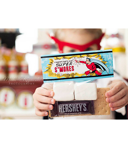 Super Hero Valentine's Day Printable S'mores Bag Toppers - Instant Download